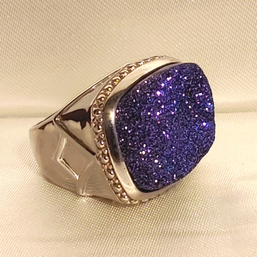 Super large blue/purple druzy 925ss ring